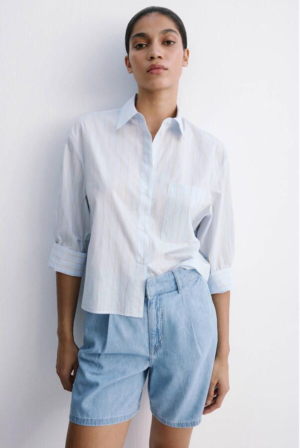 Mango straight regular waist bermuda short medium blue denim