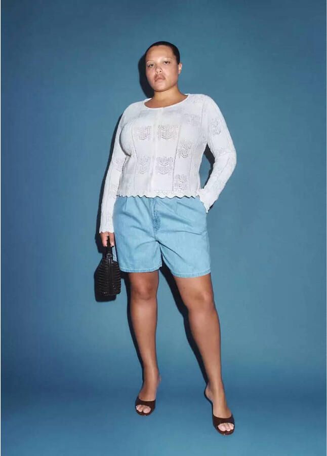 Mango straight regular waist bermuda short medium blue denim - Foto 2
