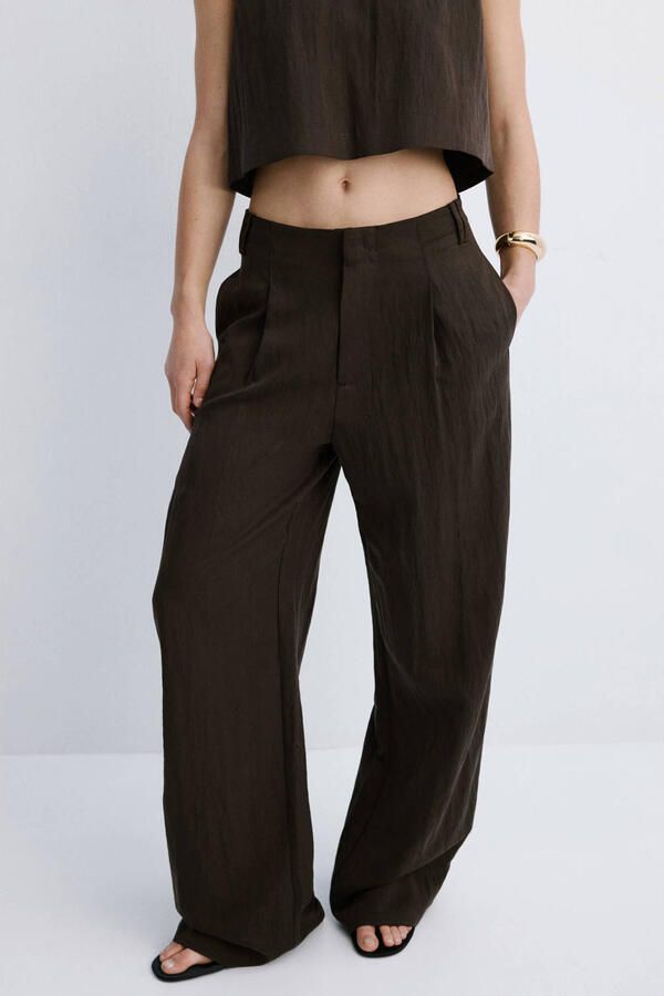 Mango straight regular waist broek bruin