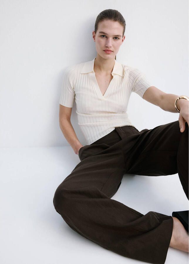 Mango straight regular waist broek bruin - Foto 3
