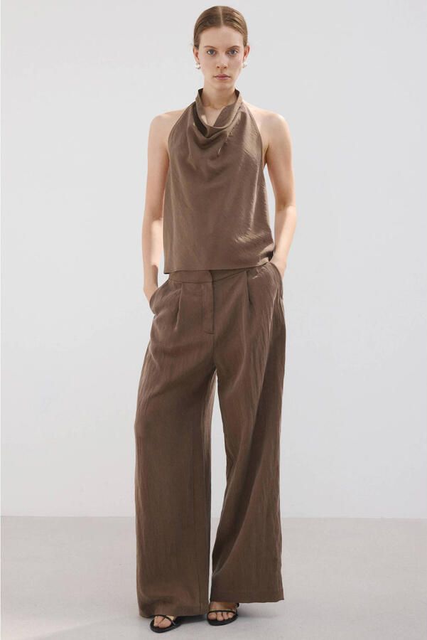 Mango straight regular waist broek bruin - Foto 2