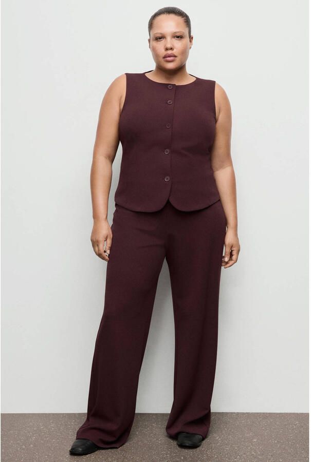 Mango straight regular waist broek donkerrood - Foto 3