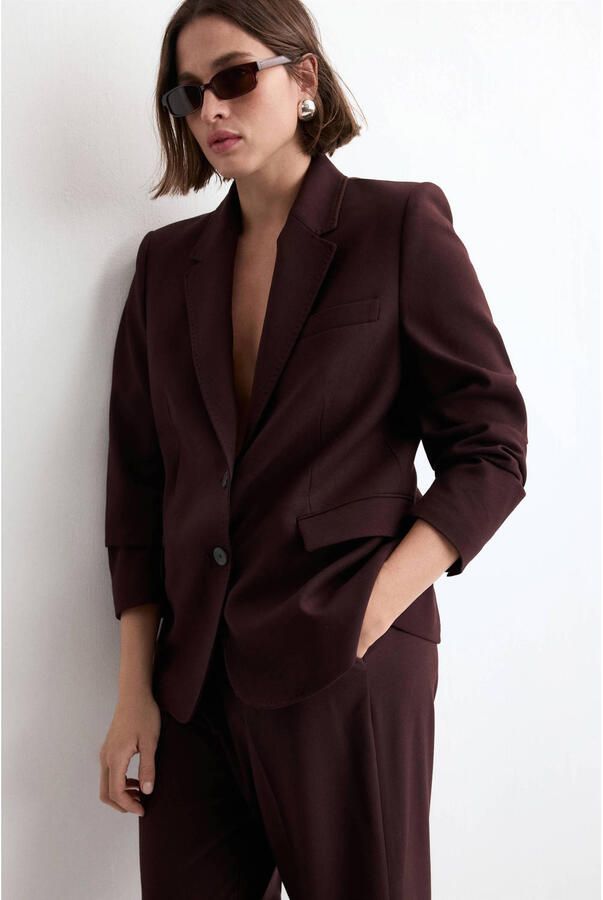 Mango straight regular waist broek donkerrood