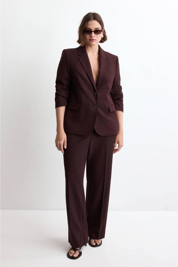 Mango straight regular waist broek donkerrood - Foto 2