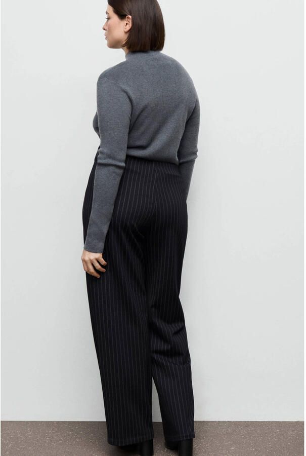 Mango straight regular waist broek met krijtstreep donkerblauw - Foto 2
