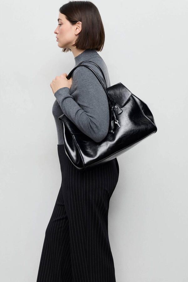 Mango straight regular waist broek met krijtstreep donkerblauw - Foto 3