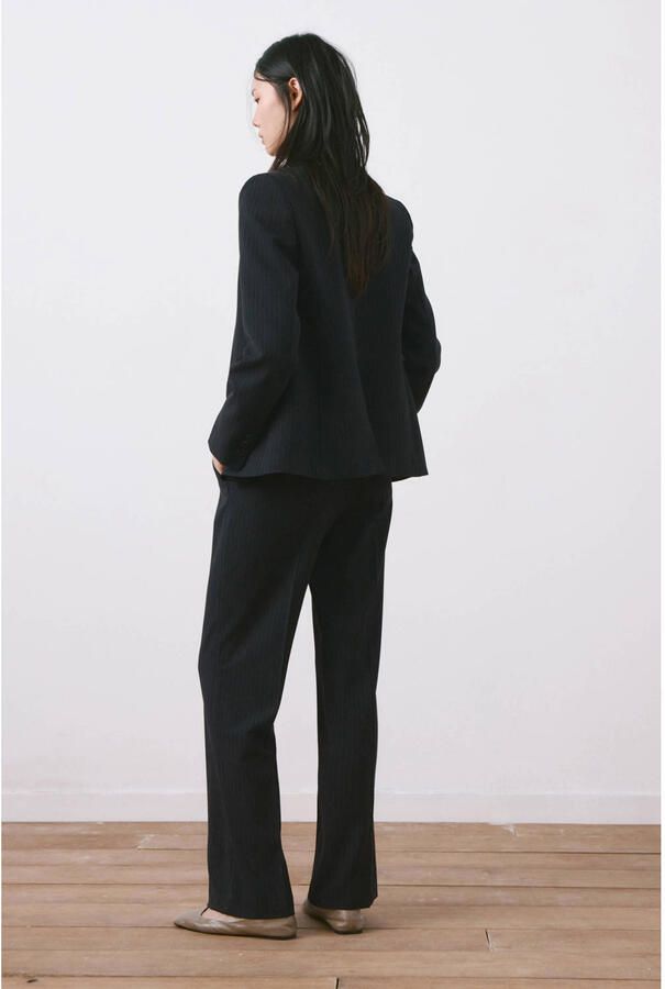Mango straight regular waist broek met krijtstreep marineblauw - Foto 2