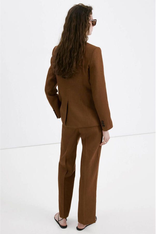 Mango straight regular waist broek met linnen bruin - Foto 2
