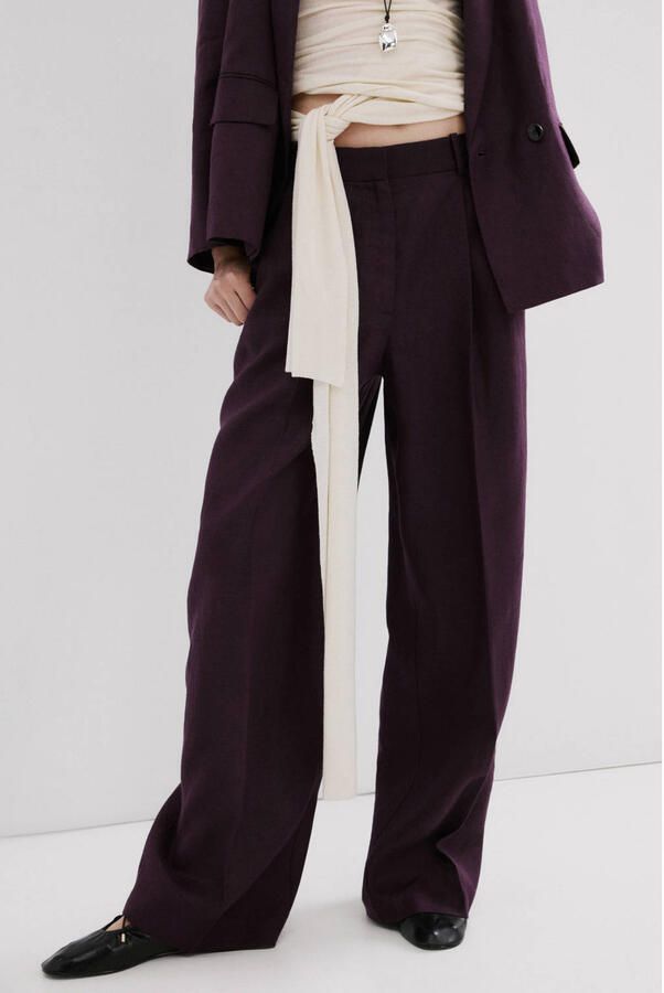 Mango straight regular waist broek met linnen