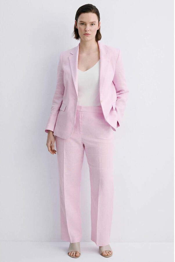 Mango straight regular waist broek met linnen lichtroze - Foto 2