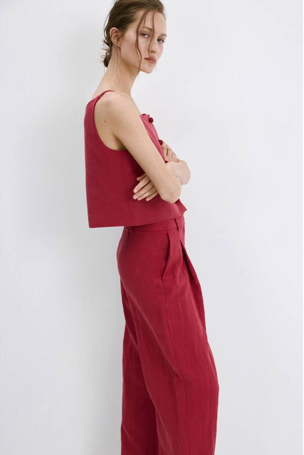 Mango straight regular waist broek rood - Foto 3