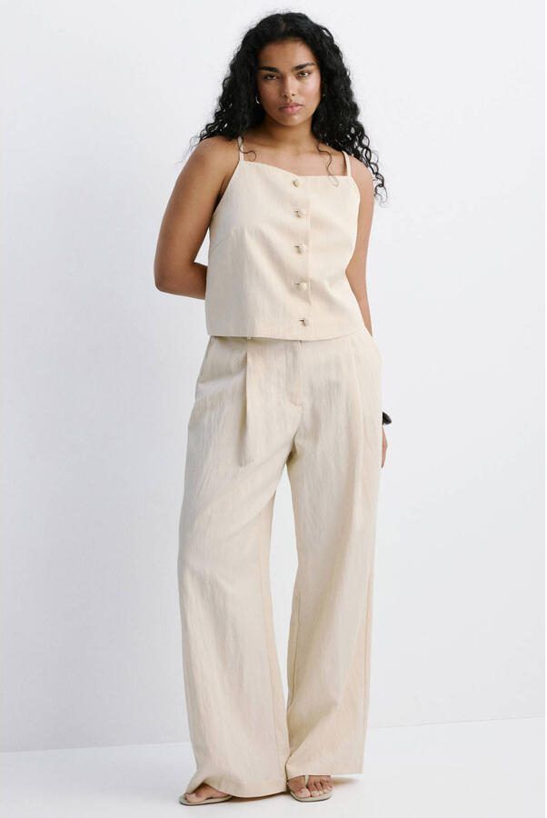 Mango straight regular waist broek zand - Foto 2