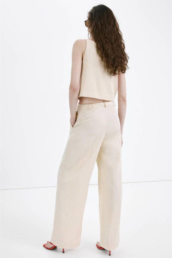 Mango straight regular waist broek zand - Foto 3