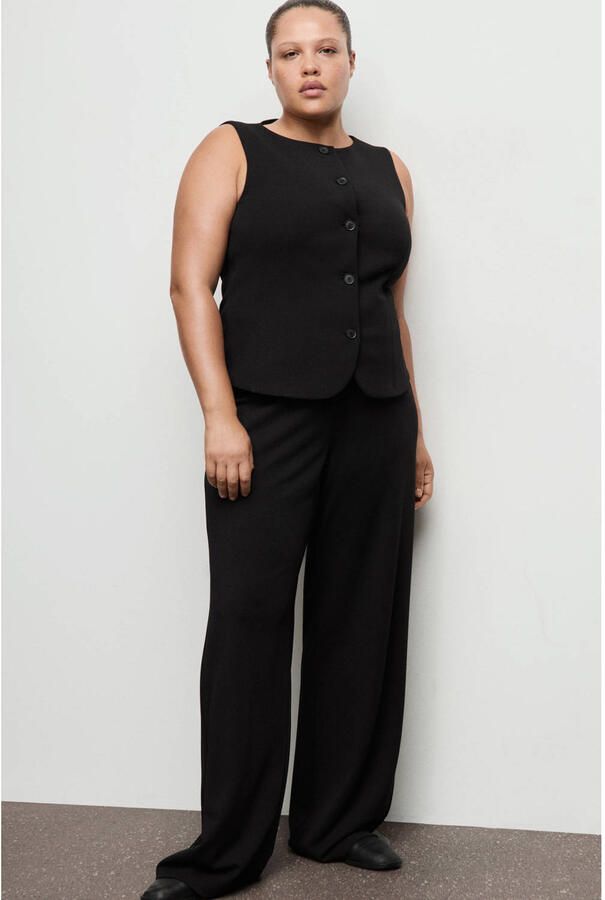 Mango straight regular waist broek zwart - Foto 2