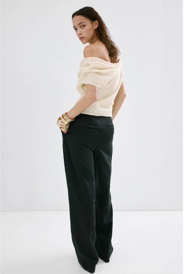 Mango straight regular waist broek zwart - Foto 2