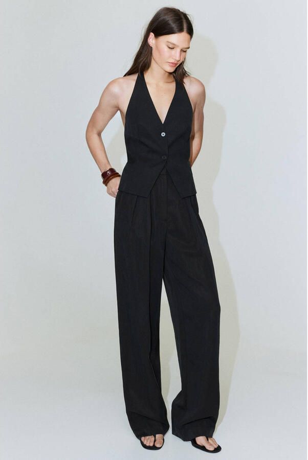 Mango straight regular waist broek zwart - Foto 3
