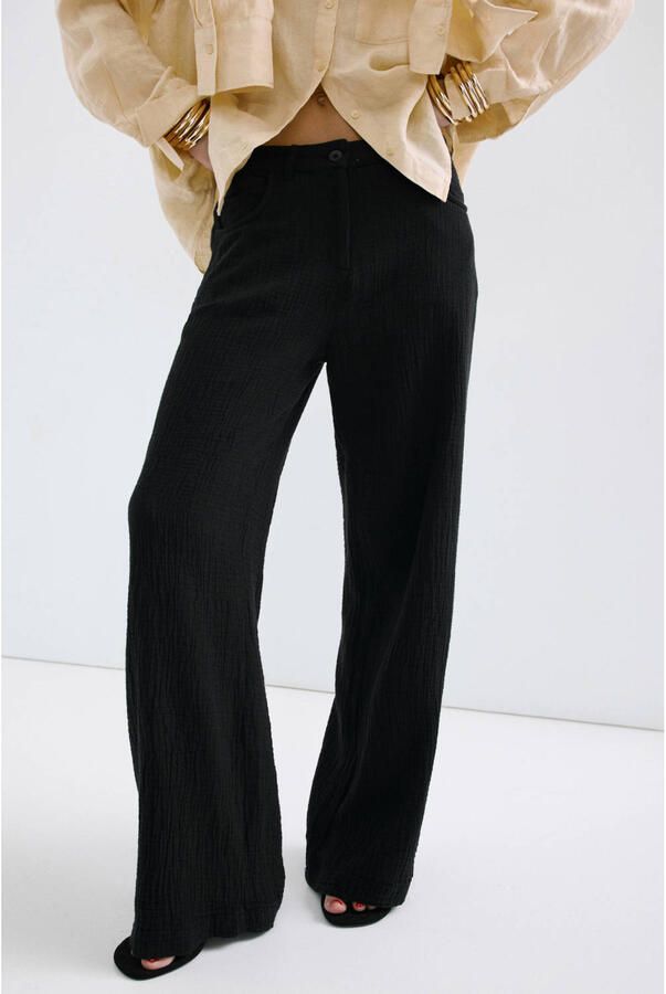 Mango straight regular waist broek zwart