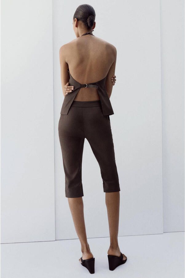 Mango straight regular waist capri met linnen bruin - Foto 3
