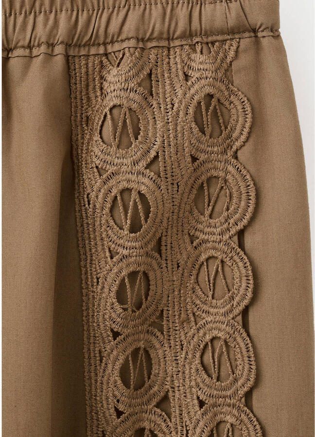 Mango straight regular waist casual broek broderie bruin - Foto 3