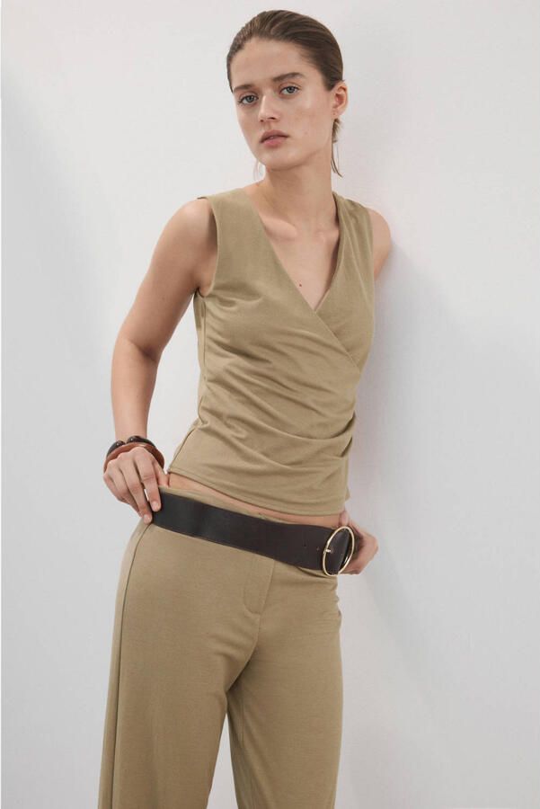 Mango straight regular waist casual broek bruin - Foto 3