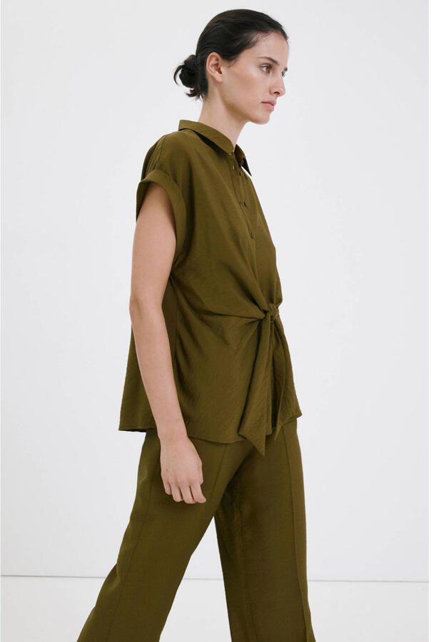 Mango straight regular waist casual broek groen - Foto 3