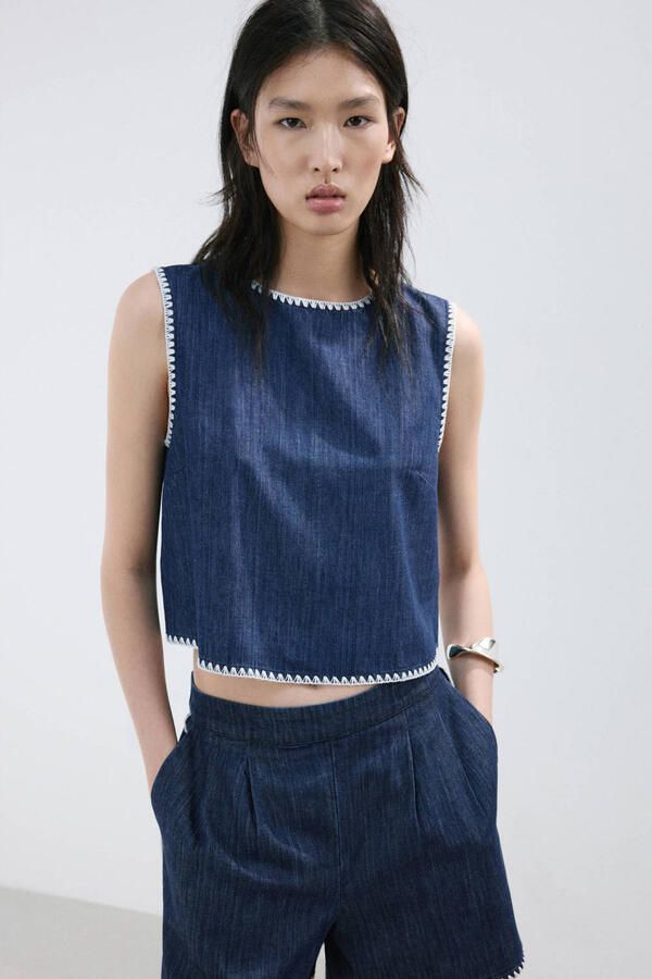 Mango straight regular waist casual short dark blue denim - Foto 2