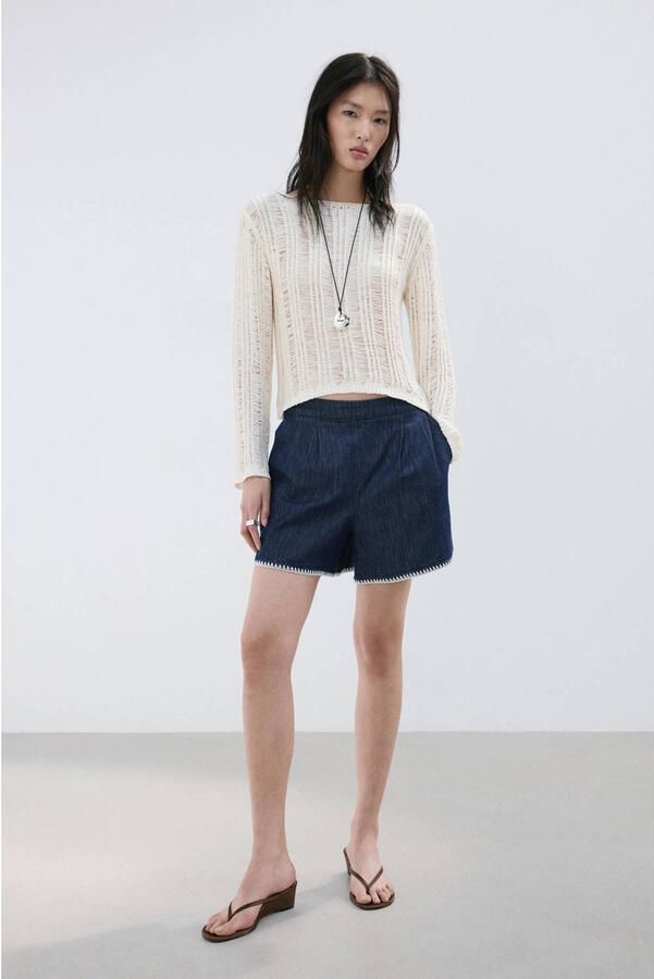 Mango straight regular waist casual short dark blue denim - Foto 3