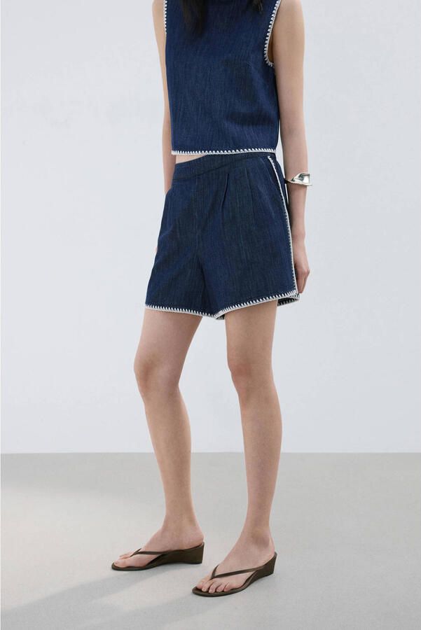 Mango straight regular waist casual short dark blue denim - Foto 3