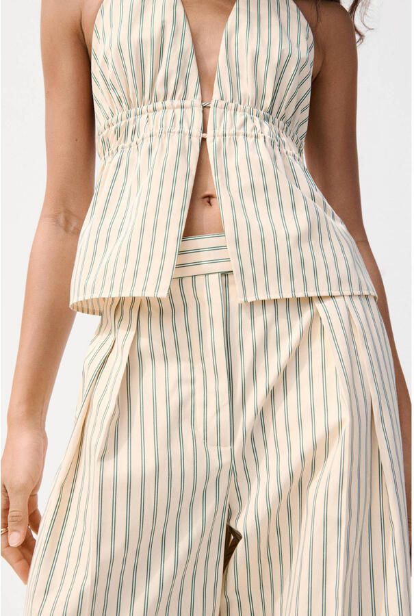 Mango straight regular waist gestreepte broek lichtgeel