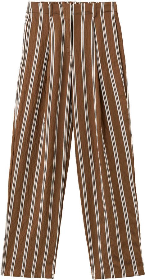 Mango straight regular waist gestreepte pantalon bruin - Foto 3