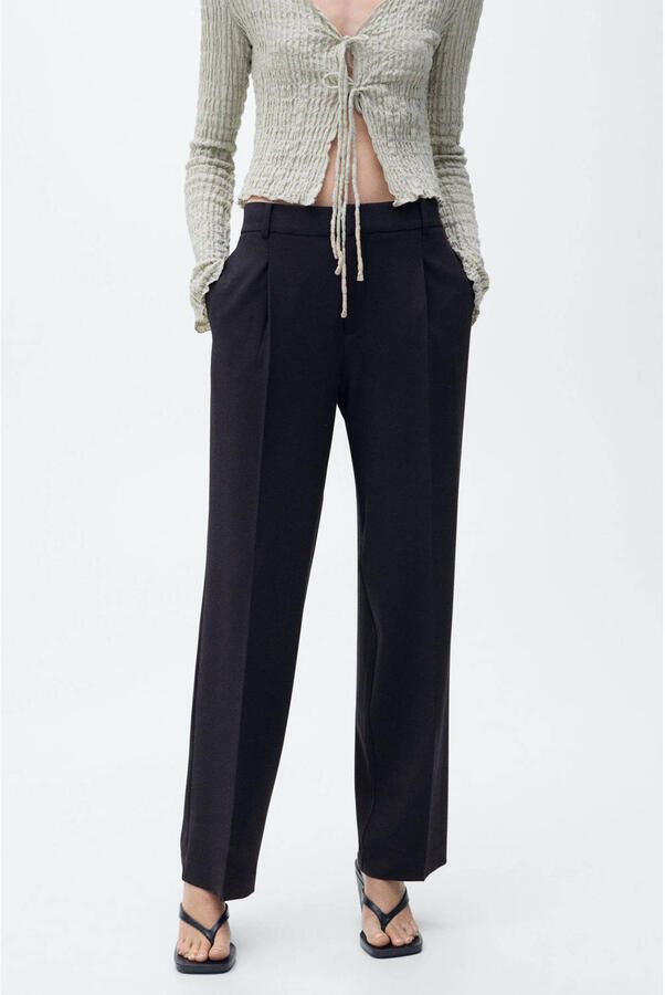 Mango straight regular waist pantalon donkerblauw