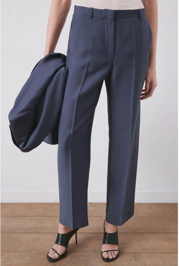 Mango straight regular waist pantalon grijsblauw
