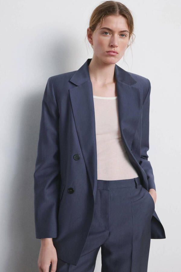 Mango straight regular waist pantalon grijsblauw - Foto 3