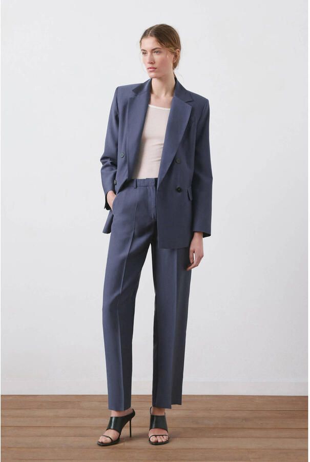 Mango straight regular waist pantalon grijsblauw - Foto 2