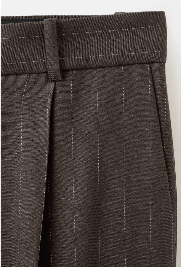 Mango straight regular waist pantalon met krijtstreep donkerbruin - Foto 2