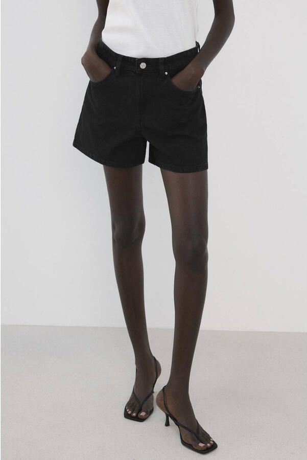 Mango straight regular waist short grey denim