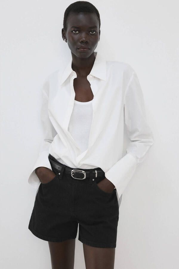 Mango straight regular waist short grey denim - Foto 3