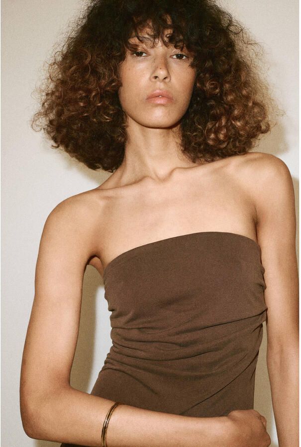 Mango strapless midi jurk bruin