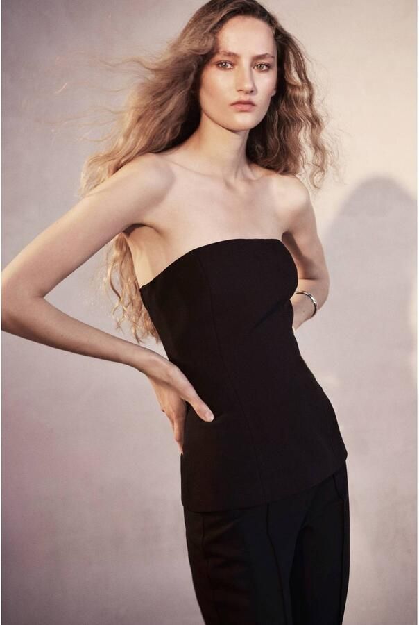 Mango Strapless top met sjaaldetail- zwart