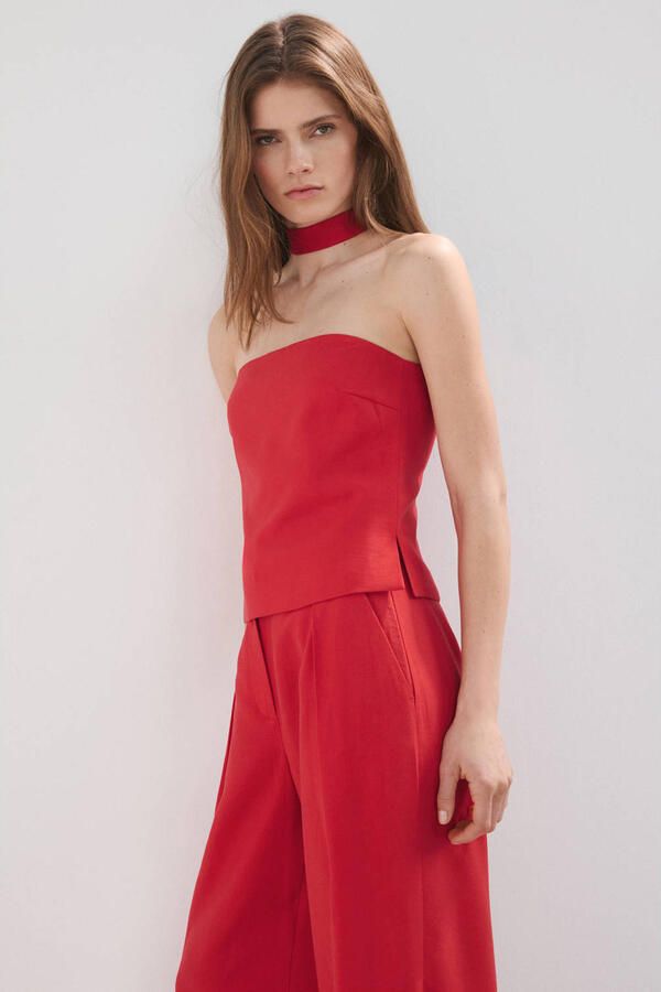 Mango strapless top rood