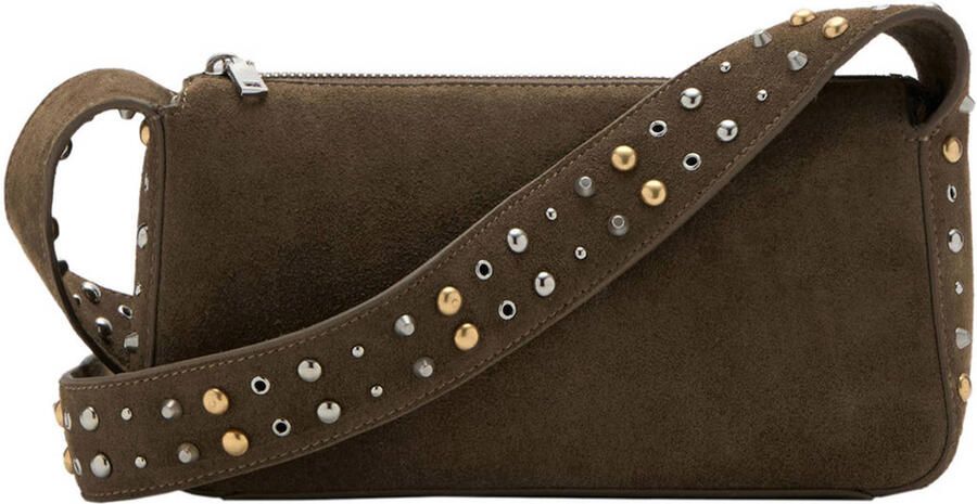 Mango suede crossbody tas kaki