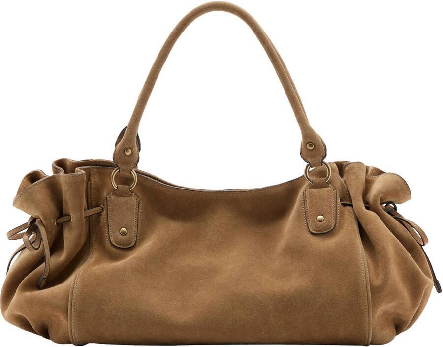 Mango suede schoudertas bruin