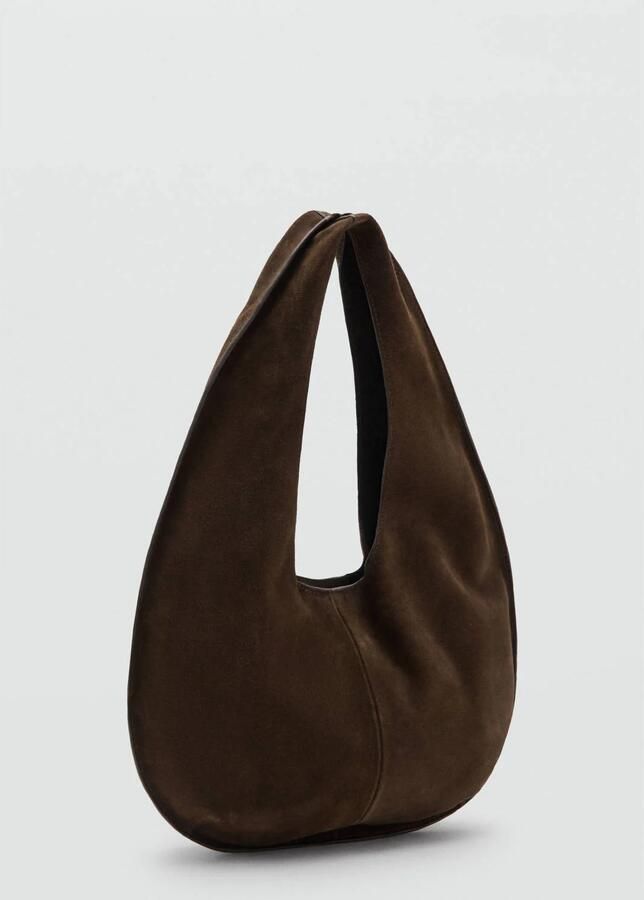 Mango suede schoudertas donkerbruin - Foto 3