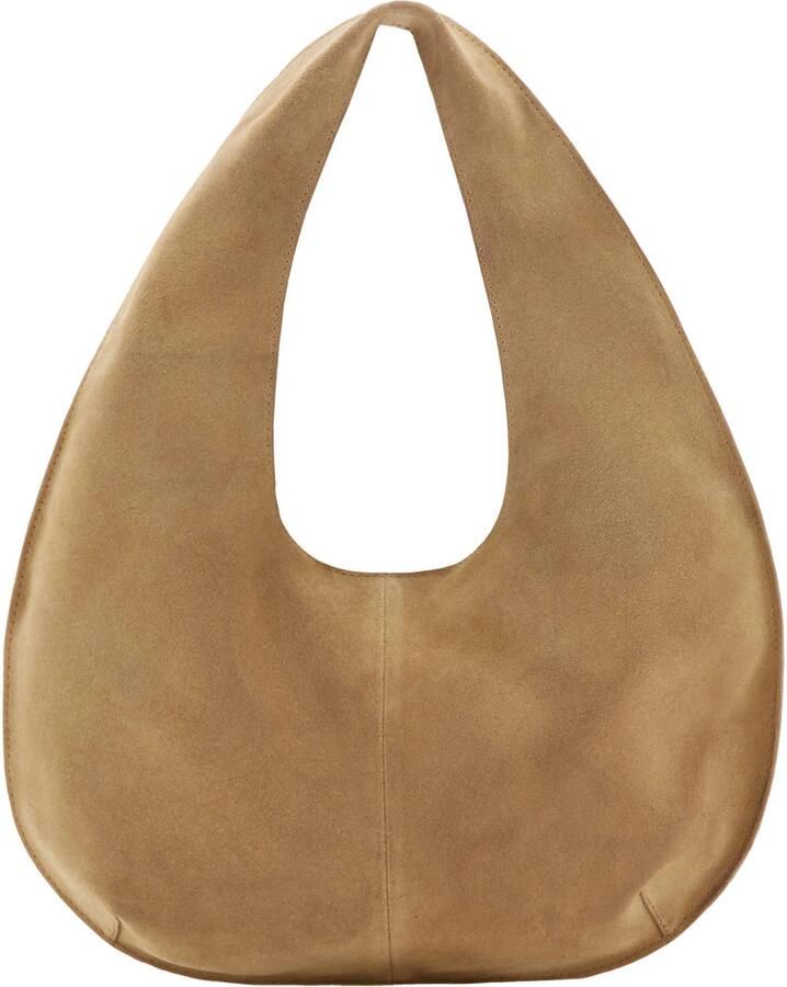 Mango suede schoudertas lichtbruin