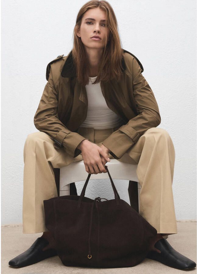 Mango suede shopper donkerbruin - Foto 2