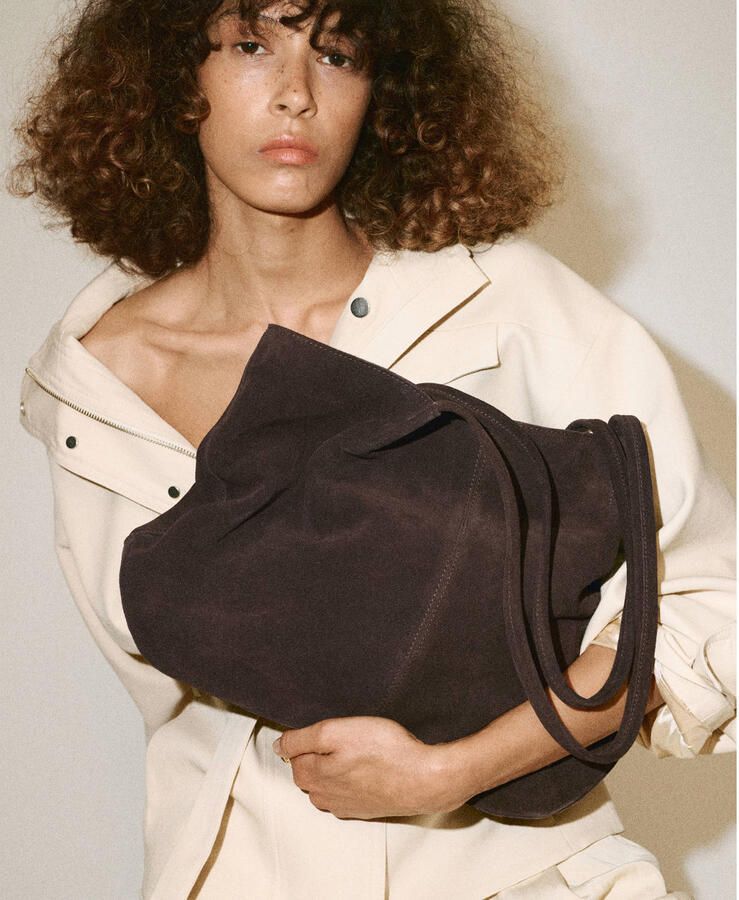 Mango suede shopper donkerbruin - Foto 2