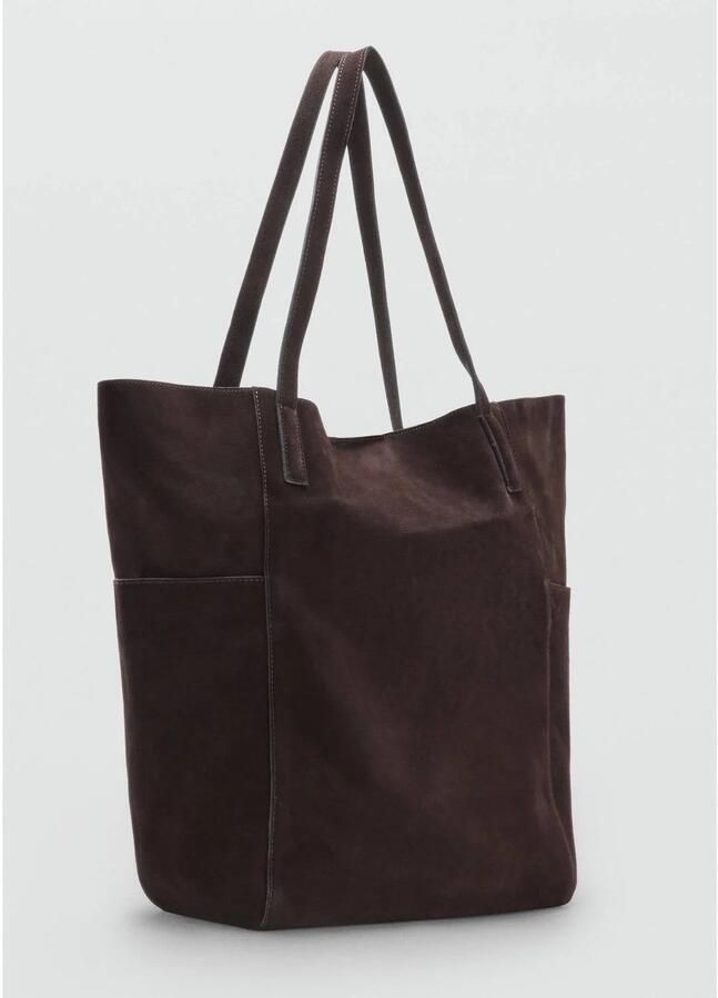 Mango suede shopper donkerbruin - Foto 3