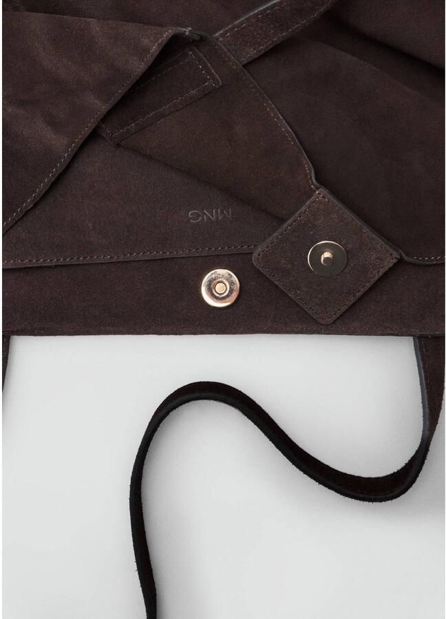 Mango suede shopper donkerbruin - Foto 2