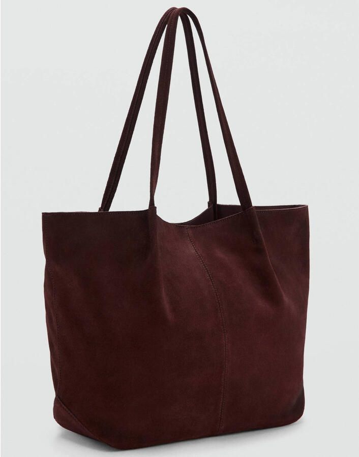 Mango suede shopper donkerrood - Foto 2