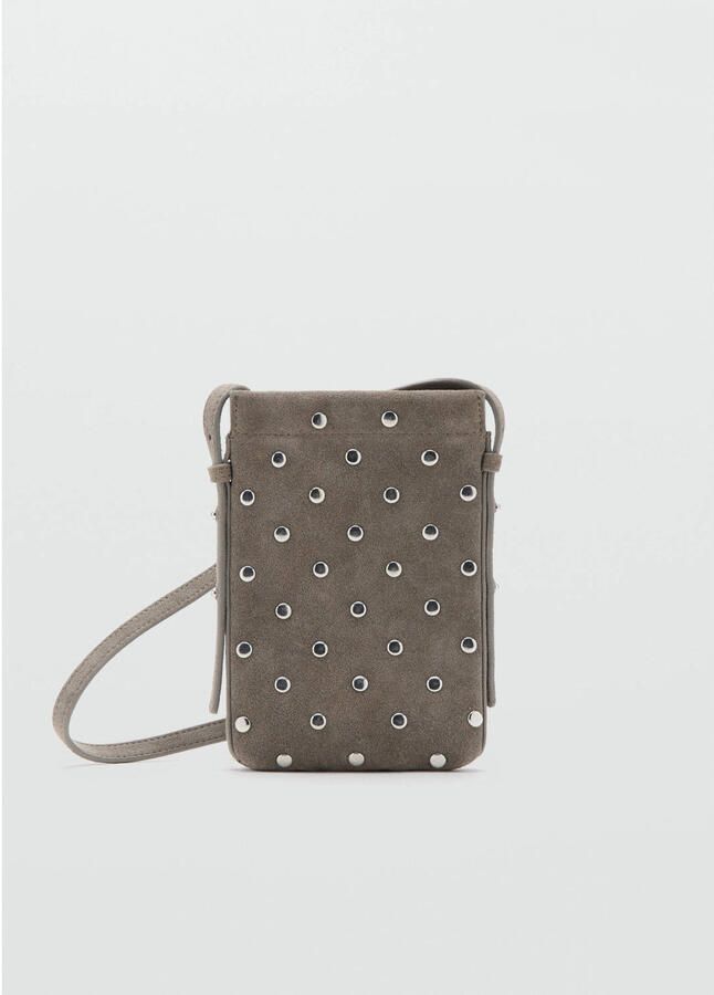 Mango suede telefoontasje met studs grijs - Foto 2